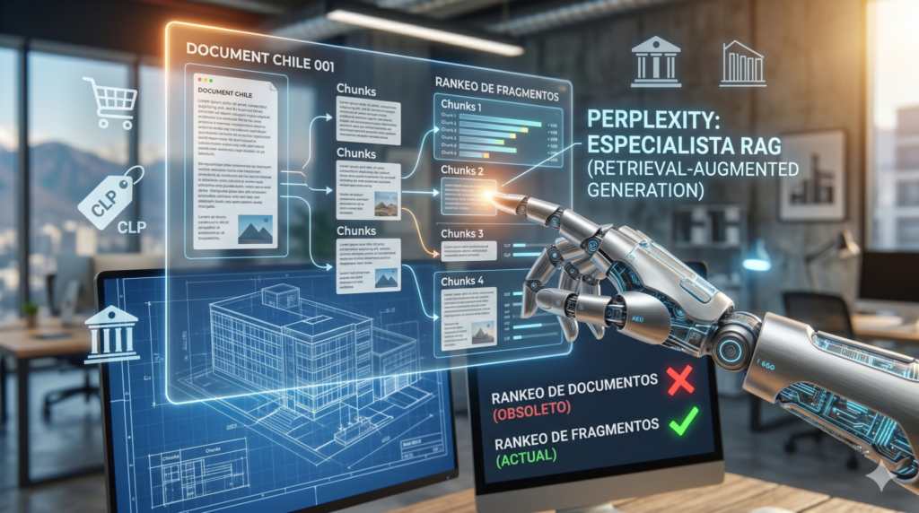 Ilustración de Perplexity como especialista en RAG: el ranking de fragmentos reemplaza al ranking de documentos